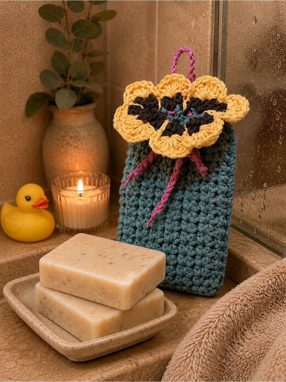 Soap saver  Pouch with Yellow Flower